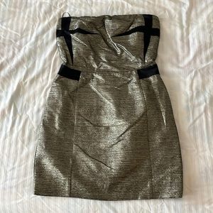 See by Chloe gold and black strapless dress
